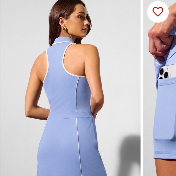 Fabletics Sleeveless Polo Mini Dress Blue And Bone Women’s XL NWT - Picture 2 of 3